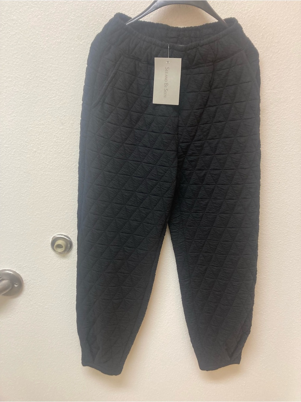 NWT SEE AND BE SEEN Wide Leg Quilted Black Joggers (S)